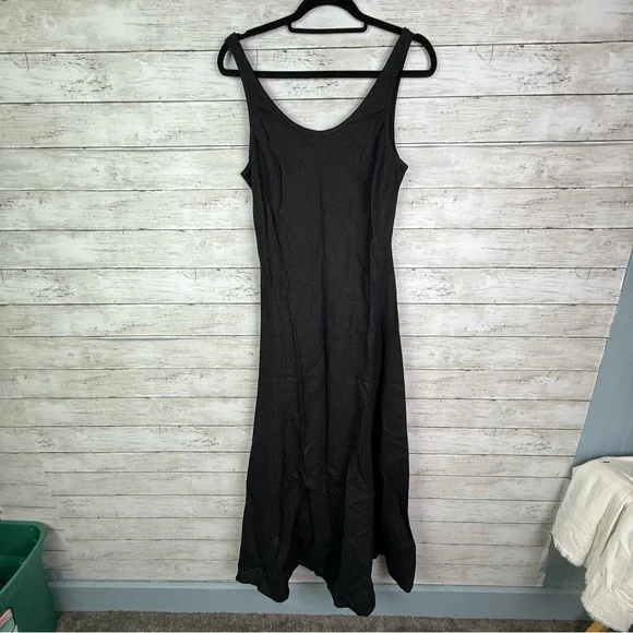 Madewell Scoopneck Sleeveless Midi Dress in 100% Linen Black Size 6 - Picture 3 of 9